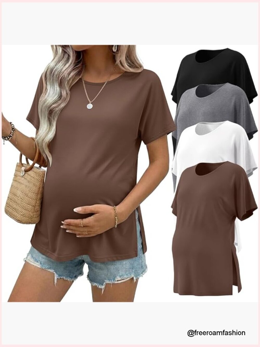 Maternity Tunic Tops 4 Pack Short Sleeve Split Side Pregnancy Casual